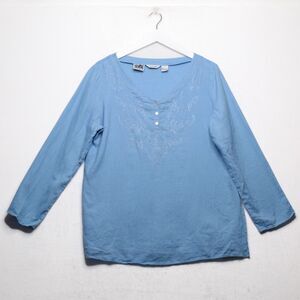 Richard‎ Malcolm Irish Linen Embroidered Popover Blouse Resort Beachy Blue Sz L